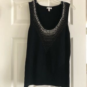 Caché Black sleeves top with silver beads